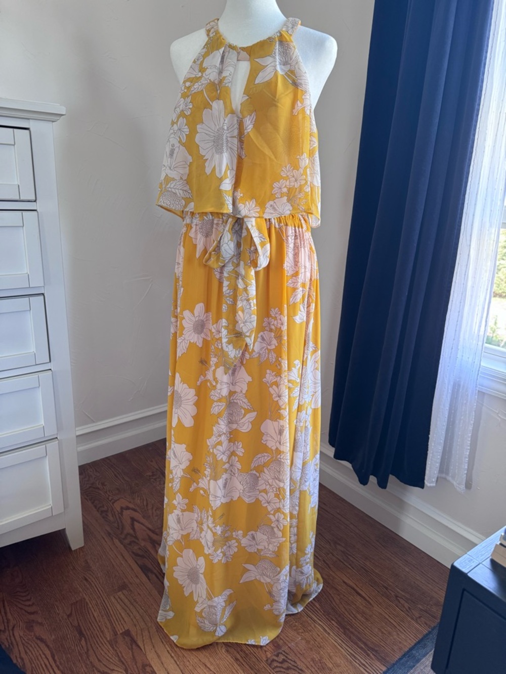 Adrianna Papell Mustard Yellow Floral Dress